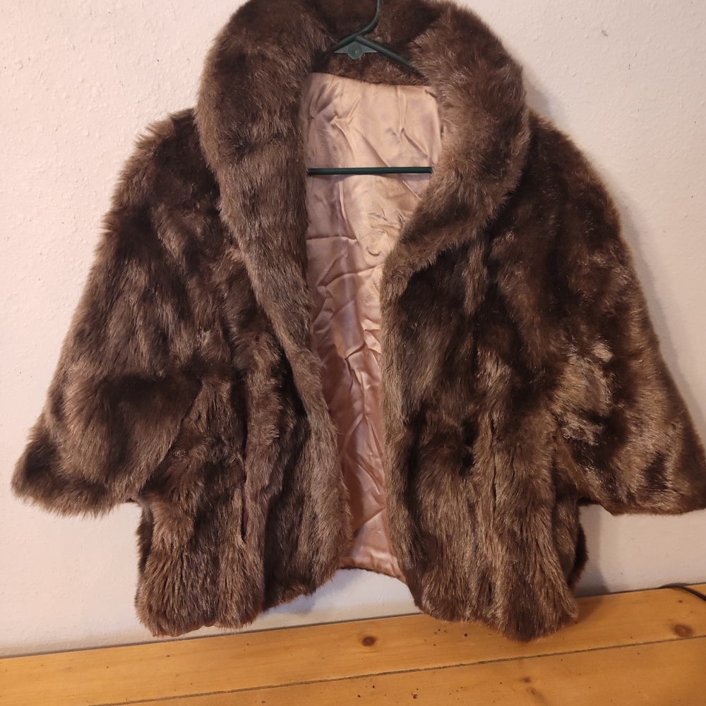 Elegant Faux Fur Cape in Deep Brown